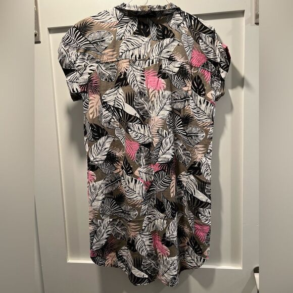 Per se LINEN dress/tunic/sheath black/white/pink Tropical Print Linen size M - Picture 2 of 5